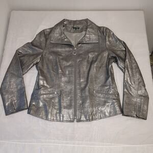 600 West Faux Leather Jacket Women's 12 Silver Whimsigoth Metallic Coat